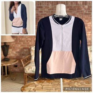 Venus Sweatshirt Colorblock Navy Pullover Half Zip Varsity Terry Cloth S
